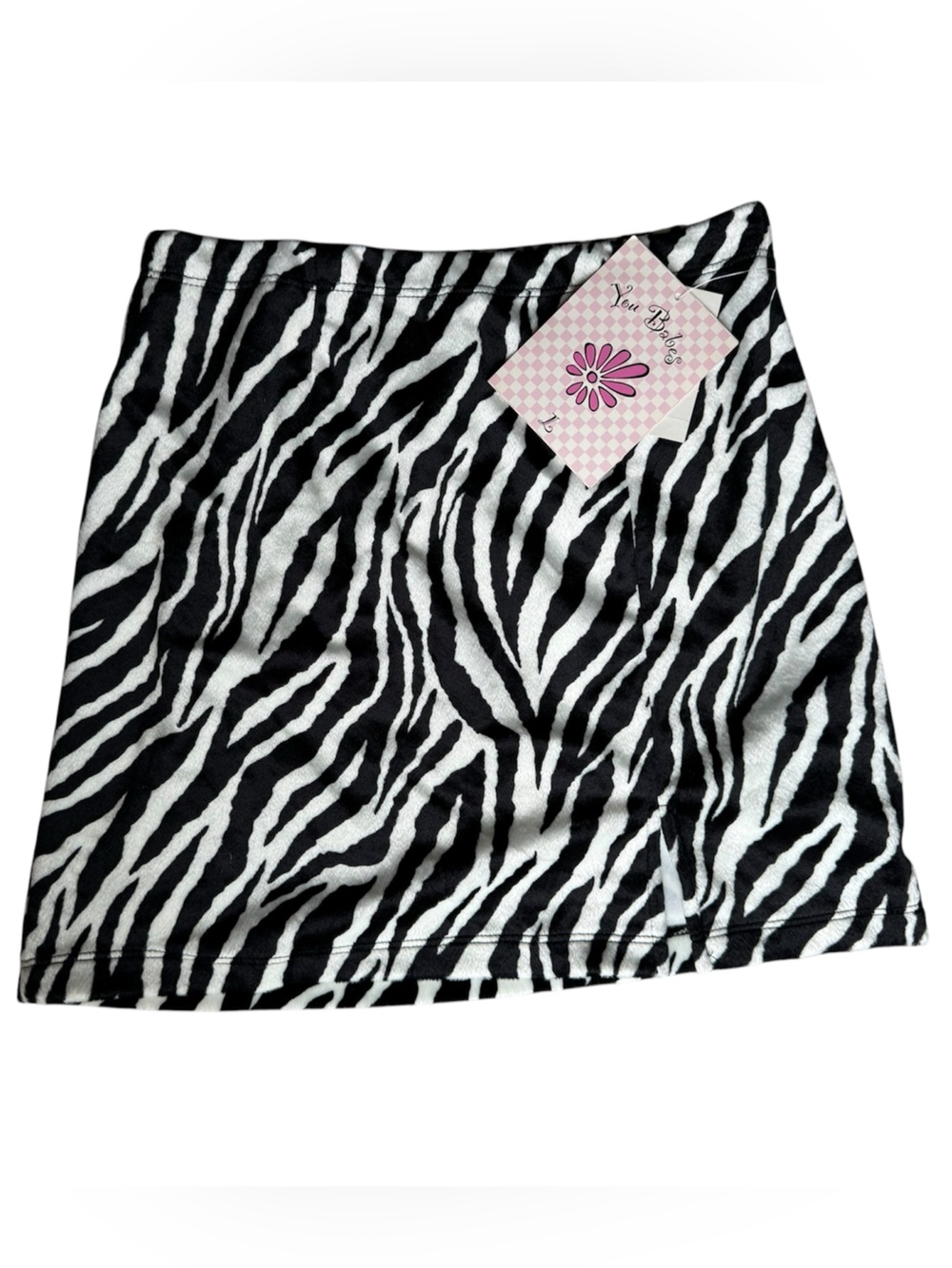 Vintage Y2K You Babes Zebra Faux Fur Mini Skirt Size L RUNS SMALL/XS 25"W